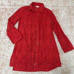 Eyelet 100% Cotton Red Button Up Top